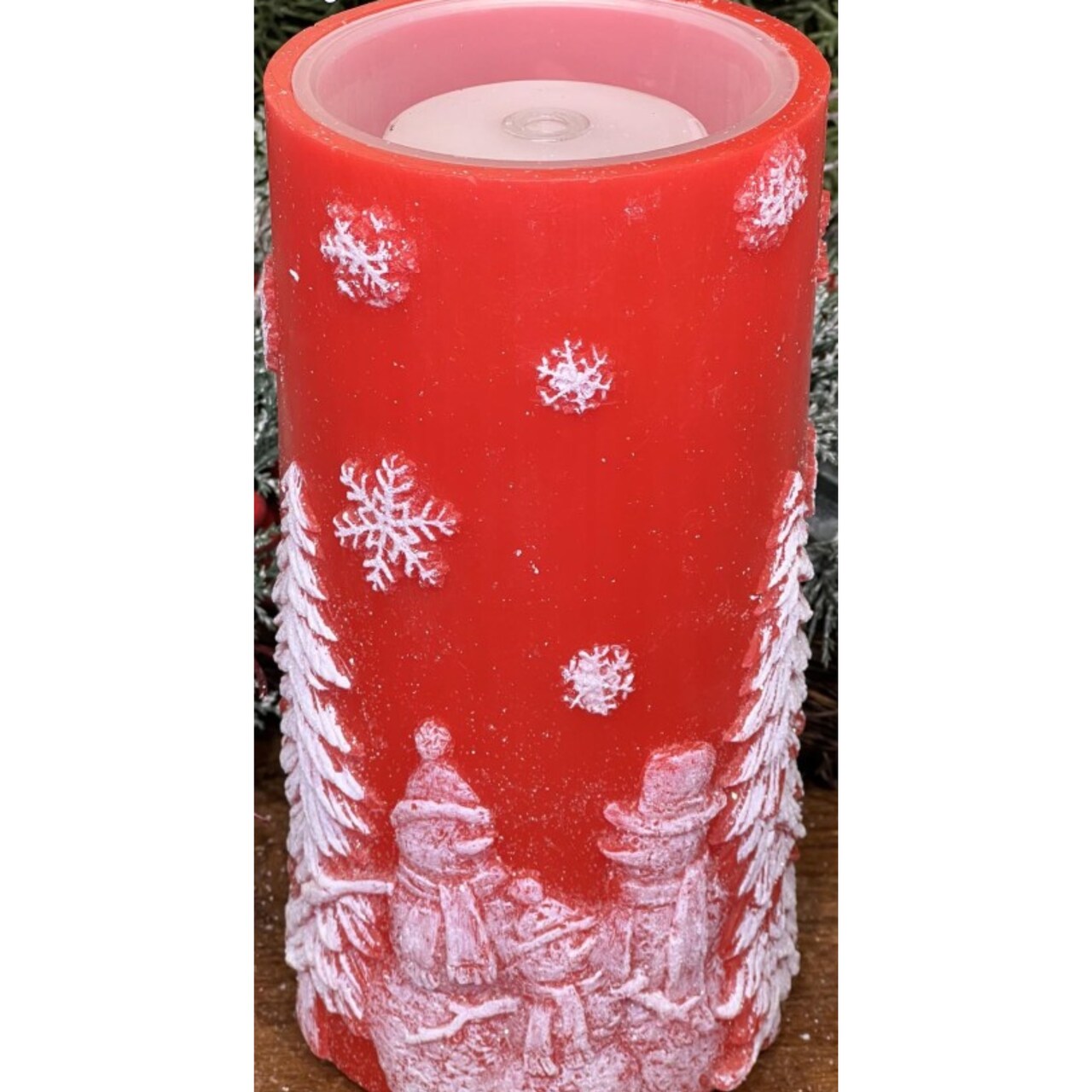 4x8 Red Snowman Fountain Candle – LED Lighted Holiday Candle with Remote
